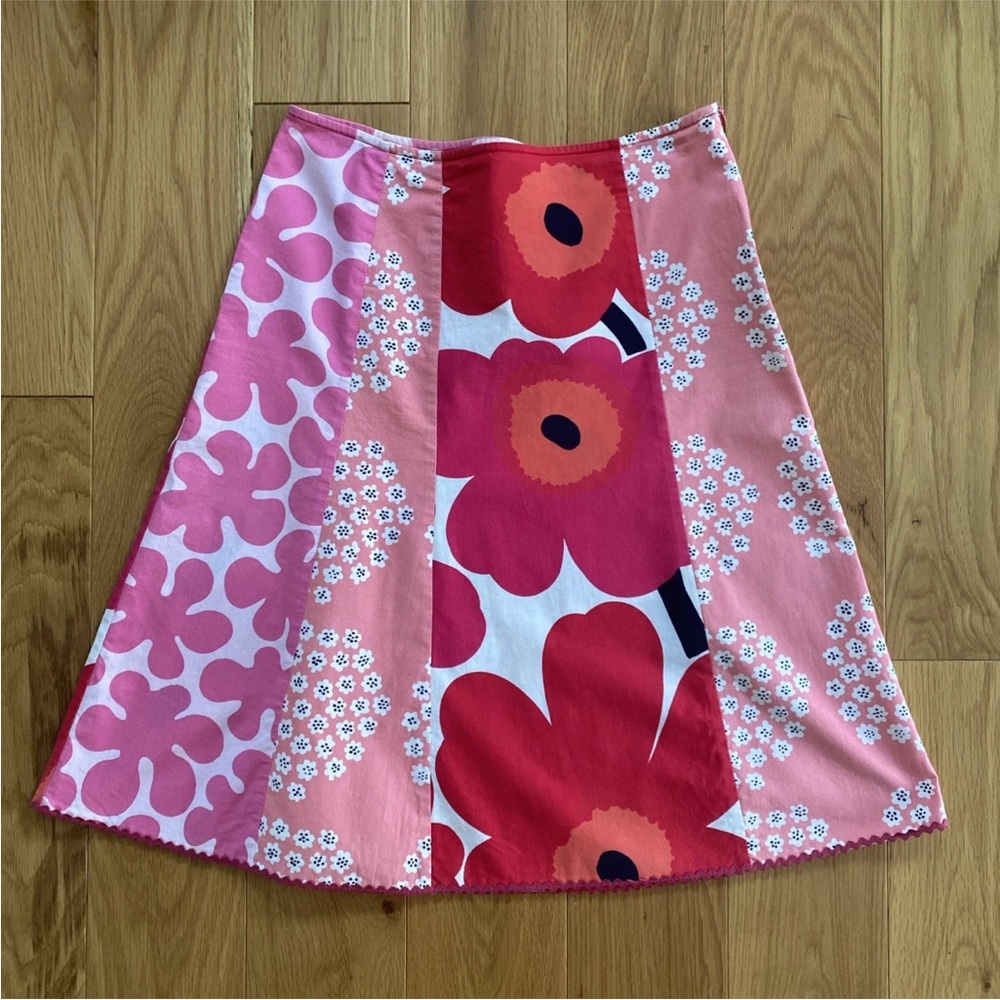 Marimekko Pink Red Floral Patchwork A-Line Skirt